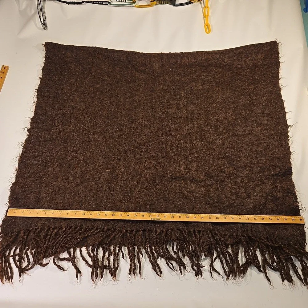 Baby-Mo South African Mohair Fringe Throw Blanket Brown 39x70 Handwove Shawl USA